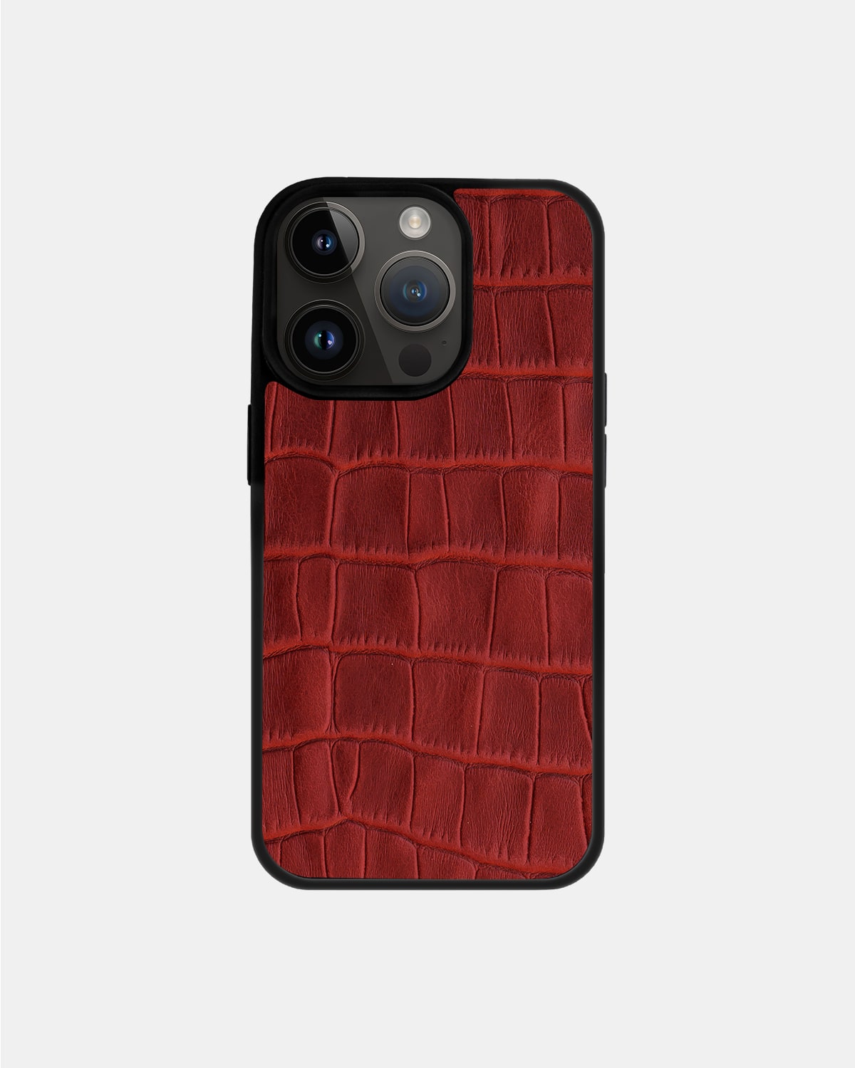 Red Crocodile Emboss on Calfskin Sport Case for iPhone 14 Pro