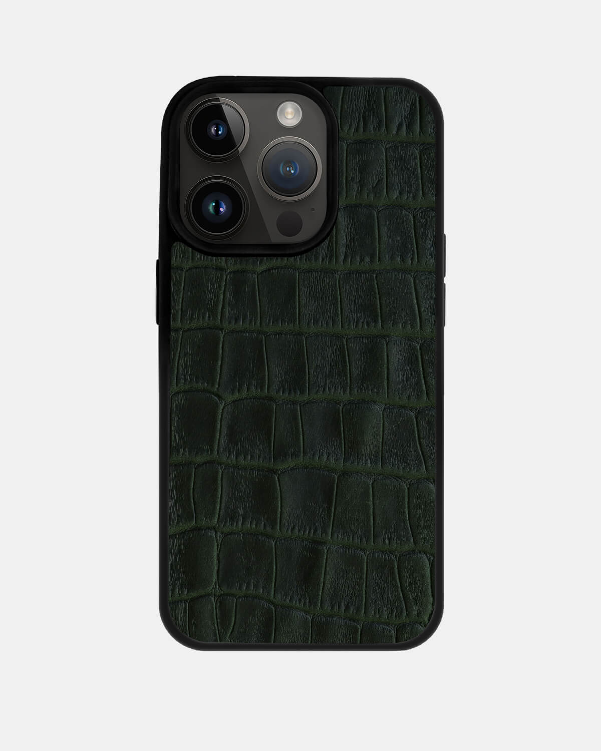Dark Green Crocodile Emboss on Calfskin Sport Case for iPhone 14 Pro Max