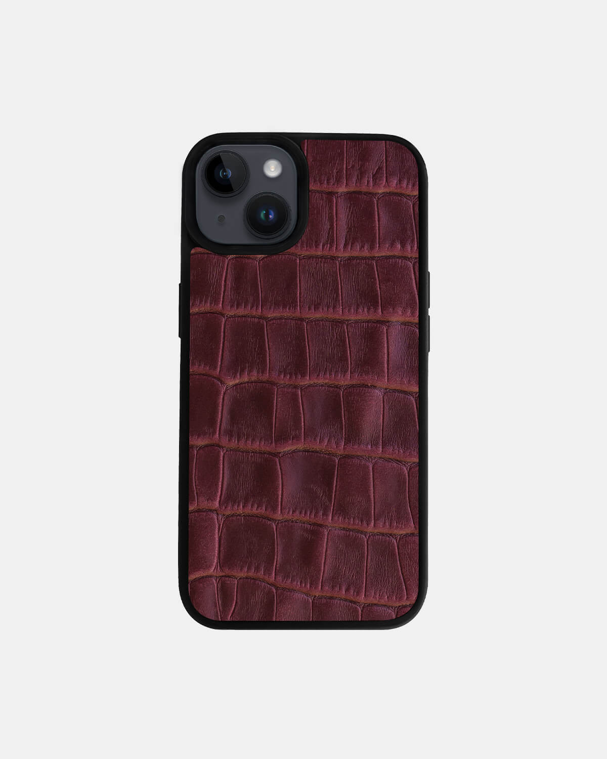 حافظة رياضية من جلد العجل بنقش جلد التمساح باللون العنابي لهاتف iPhone 14