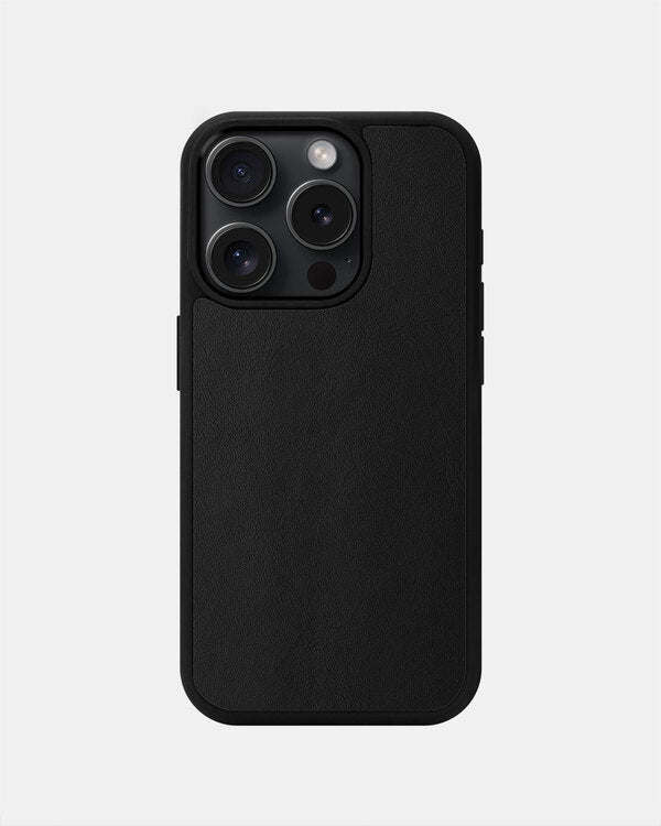 Smooth Black Leather Sport Case for iPhone 15 Pro