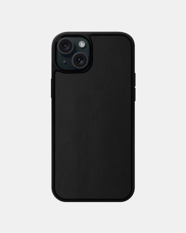 Smooth Black Leather Sport Case for iPhone 15