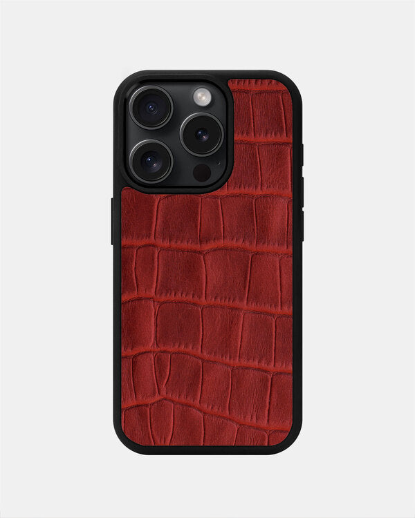 Red Crocodile Emboss on Calfskin Sport Case for iPhone 15 Pro