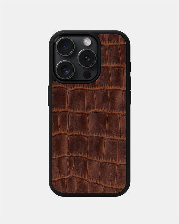 Ginger Crocodile Emboss on Calfskin Sport Case for iPhone 15 Pro