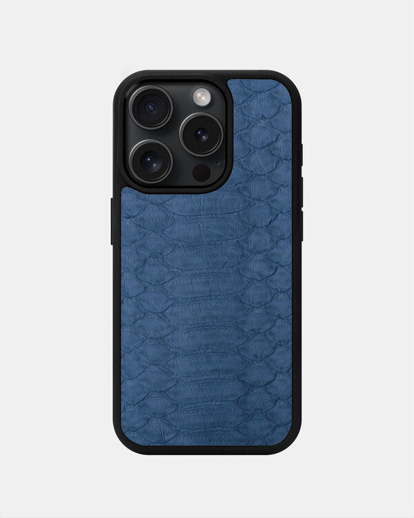 Blue-gray Python Leather Sport Case for iPhone 15 Pro