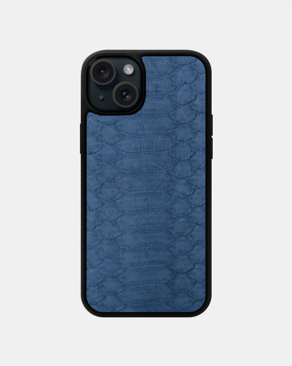 Blue-gray Python Leather Sport Case for iPhone 15