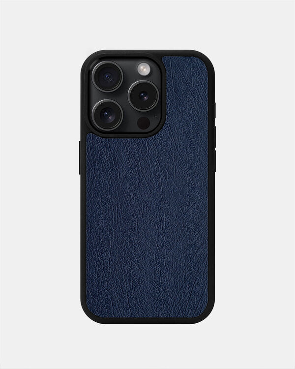 Темно-синій чохол зі страусиної шкіри без фолікул для iPhone 15 Pro