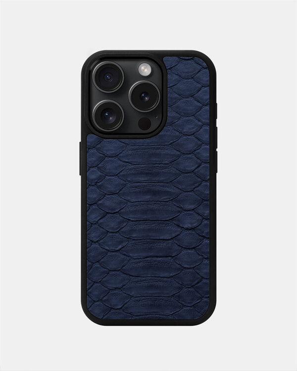 Navy blue Python Leather Sport Case for iPhone 15 Pro