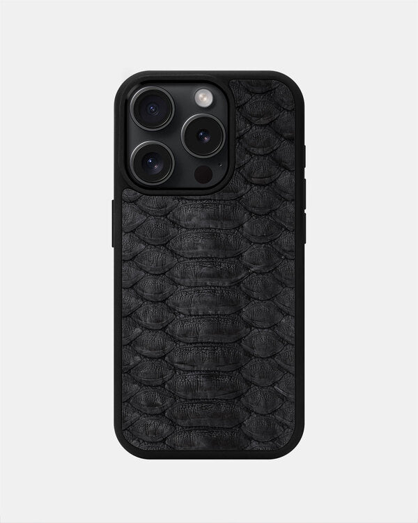 Black Python Leather Sport Case for iPhone 15 Pro