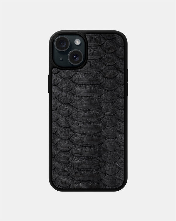 Black Python Leather Sport Case for iPhone 15