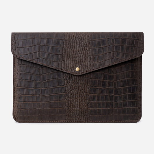 Dark Brown Crocodile-Embossed Calf Leather MacBook Air 13 Case