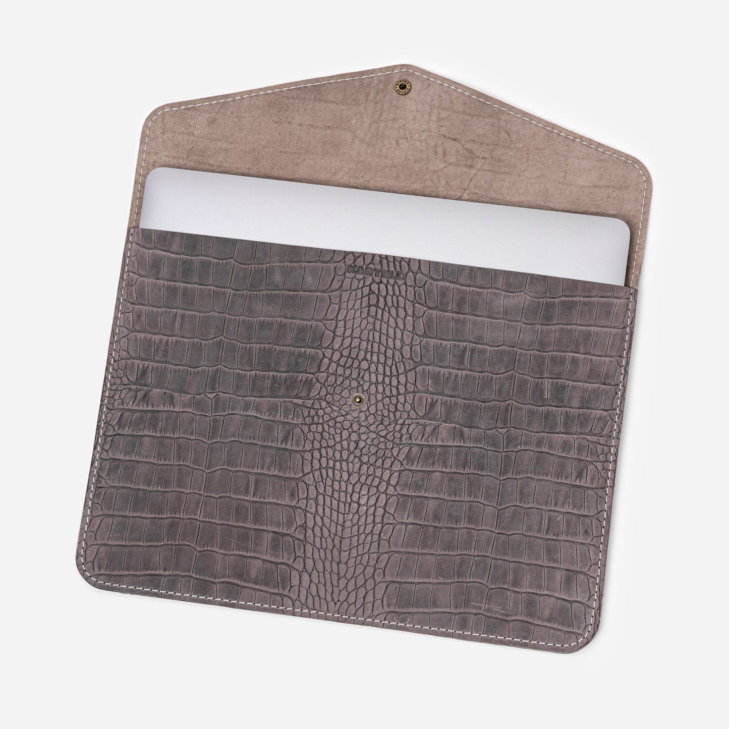 Grey Crocodile-Embossed Calf Leather MacBook 16 Pro M1 (2021) Case