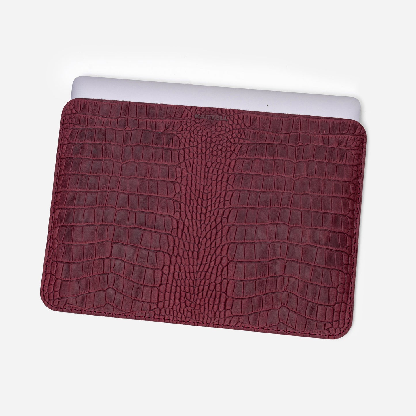 Burgundy Crocodile-Embossed Calf Leather Open MacBook 15 Pro Case
