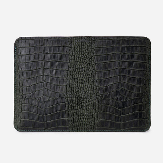 Dark Green Crocodile-Embossed Calf Leather Open MacBook 16 Pro M1 (2021) Case