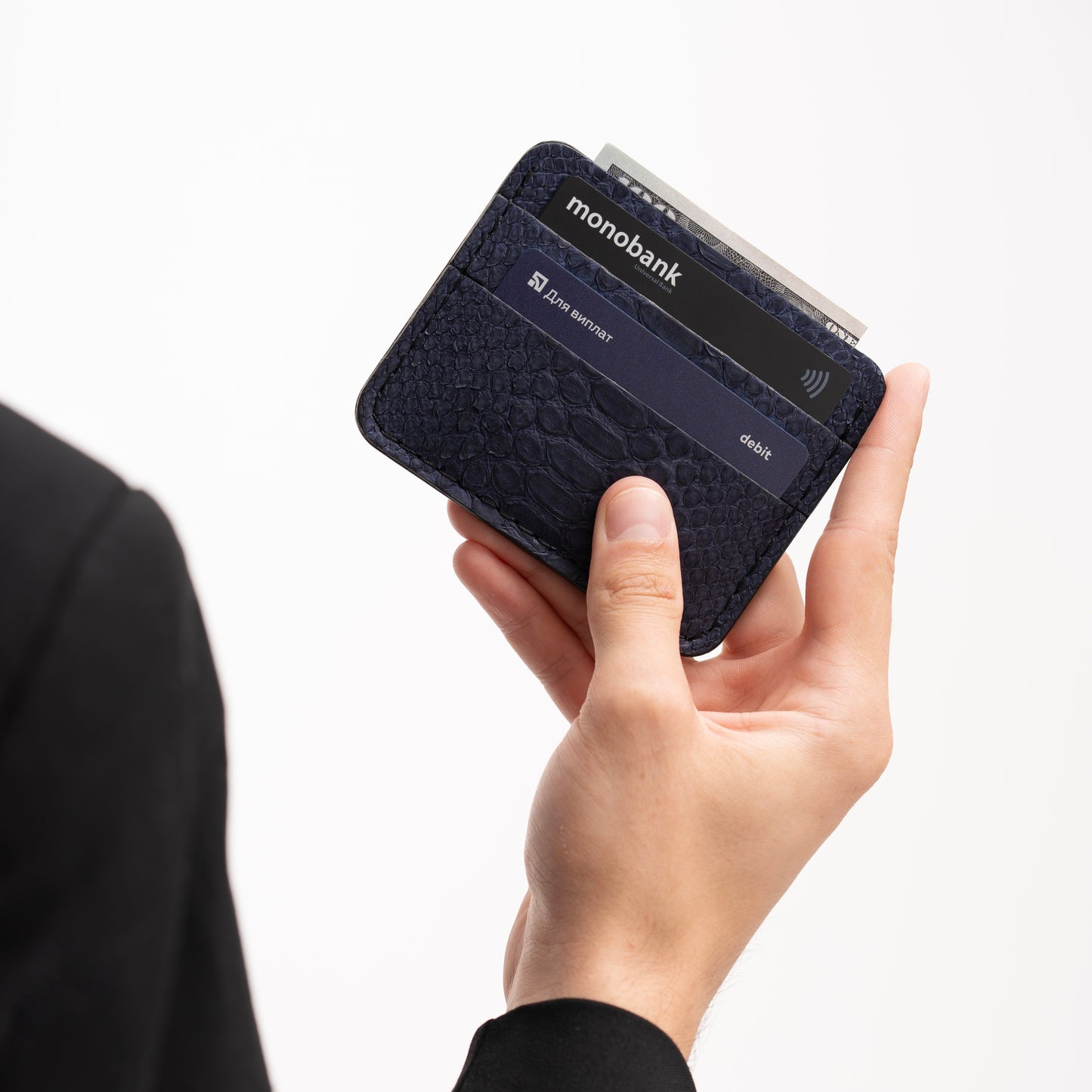 Navy Blue Python Leather Cardholder