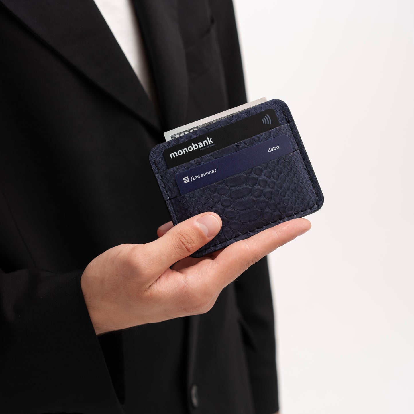 Navy Blue Python Leather Cardholder