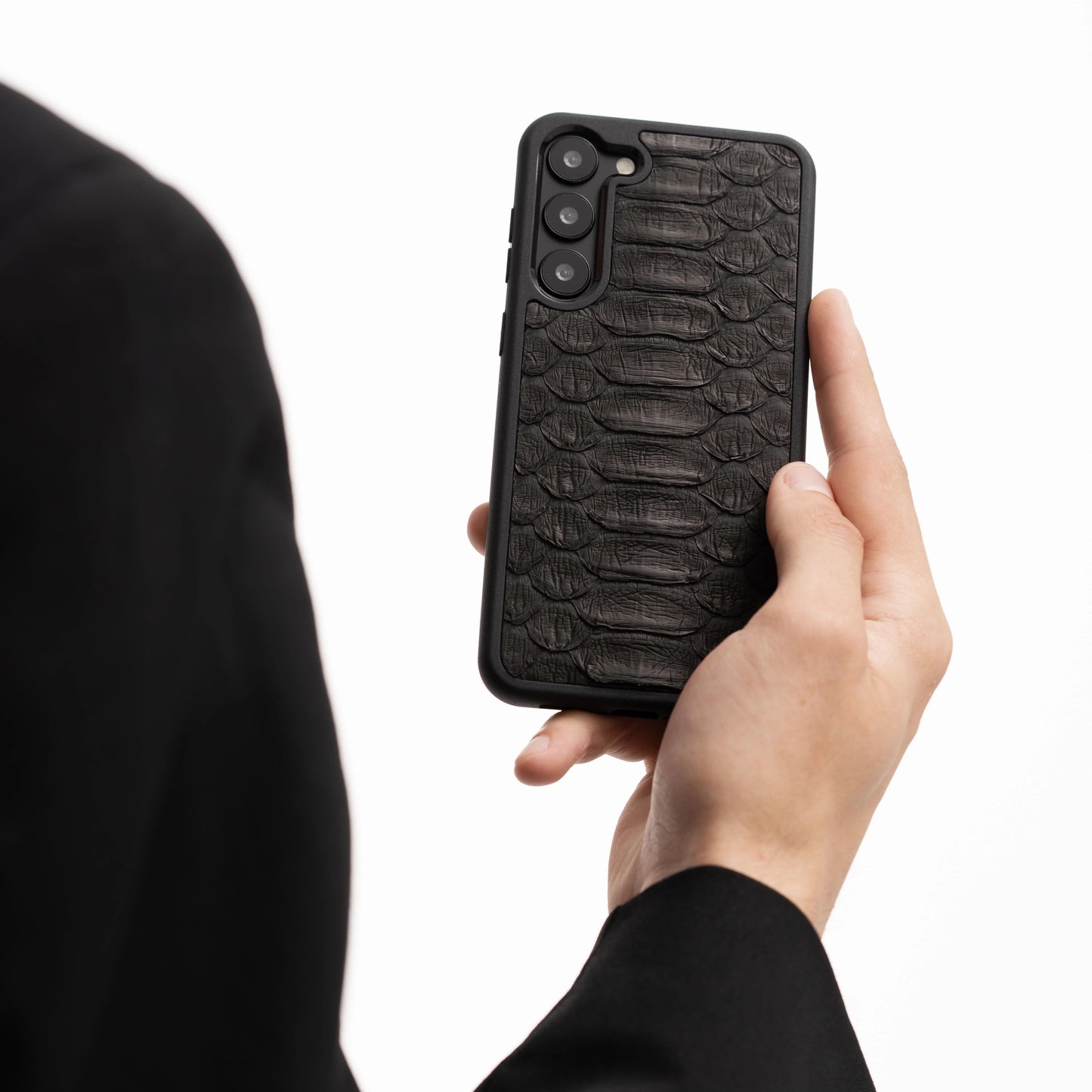 غطاء جلدي أسود لهاتف Samsung S23 Plus