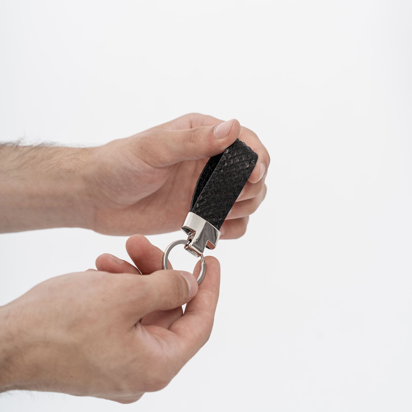 Black Python Leather Keychain