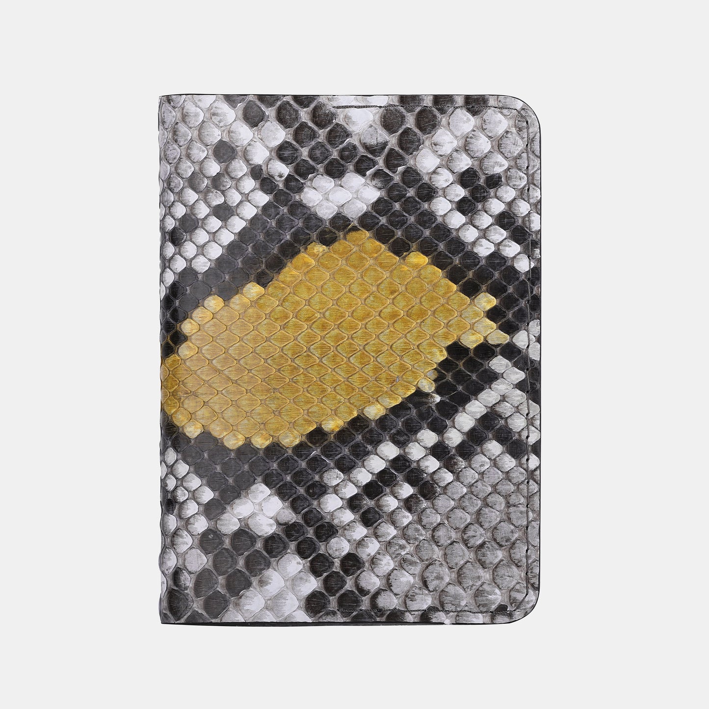 Gray & Yellow Python Leather Passport Cover with Small Scales
