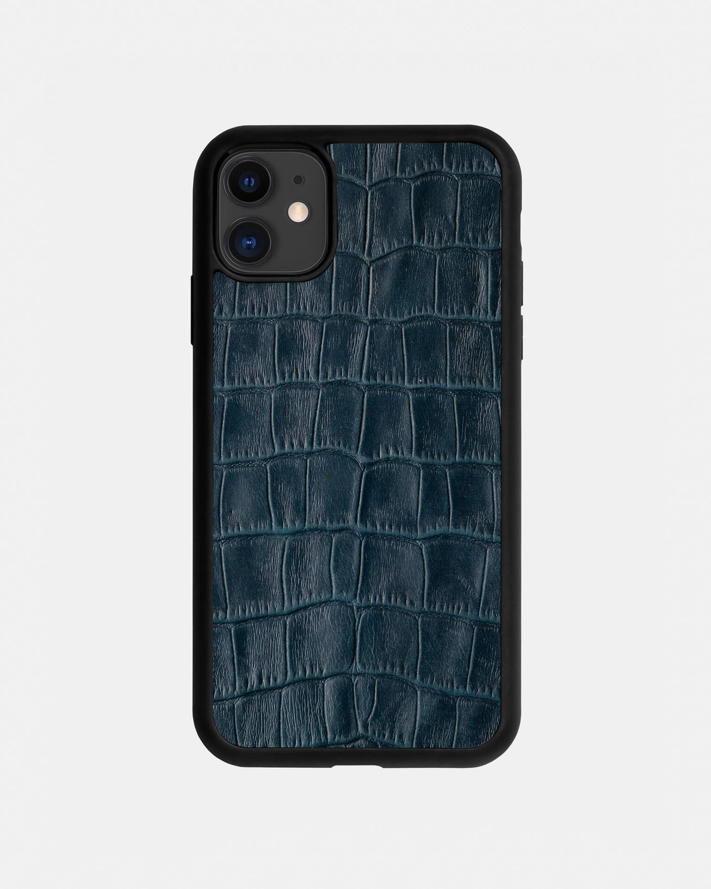 Navy Blue Crocodile Embossed Calf Leather Sport Case for iPhone 11