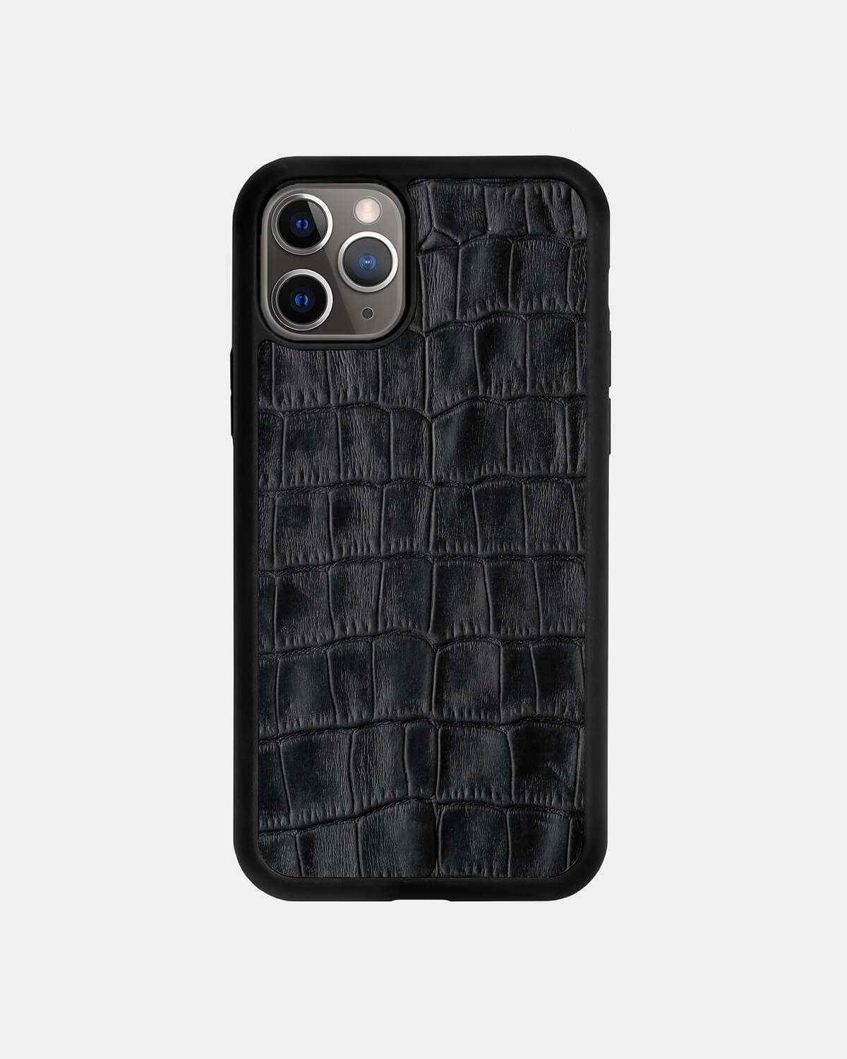 Black Crocodile Emboss on Calfskin Sport Case for iPhone 11 Pro