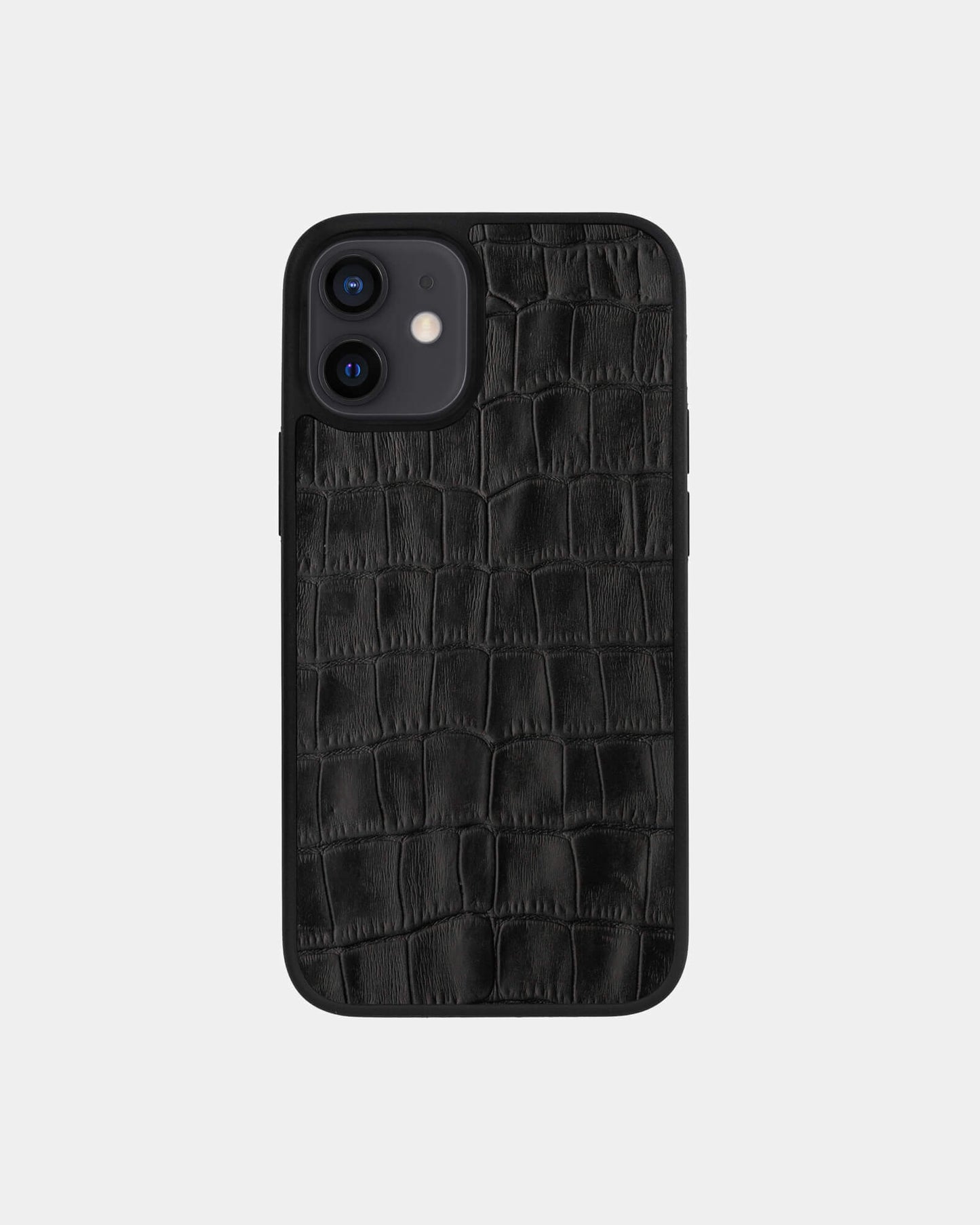 Black Crocodile Emboss on Calfskin Sport Case for iPhone 12