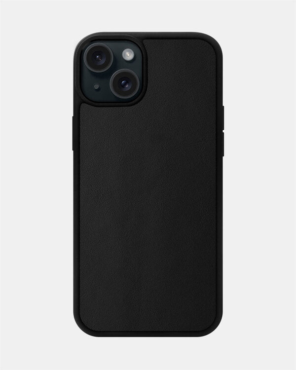 Smooth Black Leather Sport Case for iPhone 15 Plus
