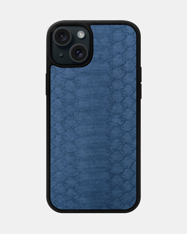 Blue-gray Python Leather Sport Case for iPhone 15 Plus