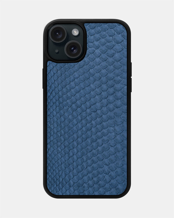 Blue-gray Python Skin Sport Case for iPhone 15 Plus