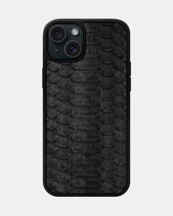 Black Python Leather Sport Case for iPhone 15 Plus