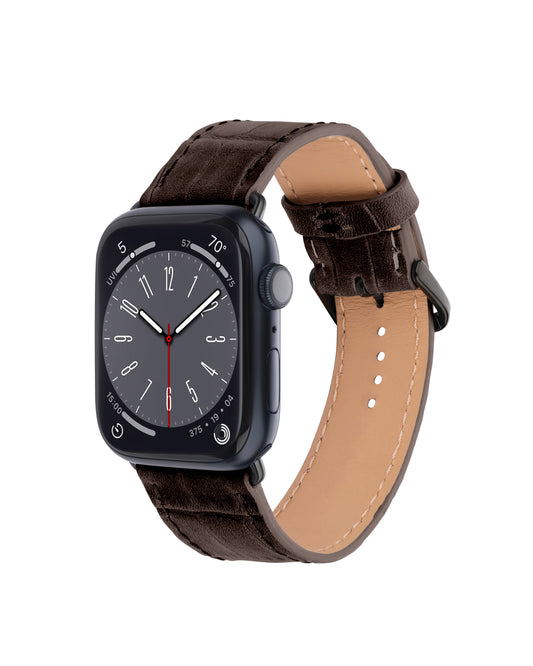 Темно-коричневий ремінець Apple Watch із телячої шкіри з тисненням крокодила