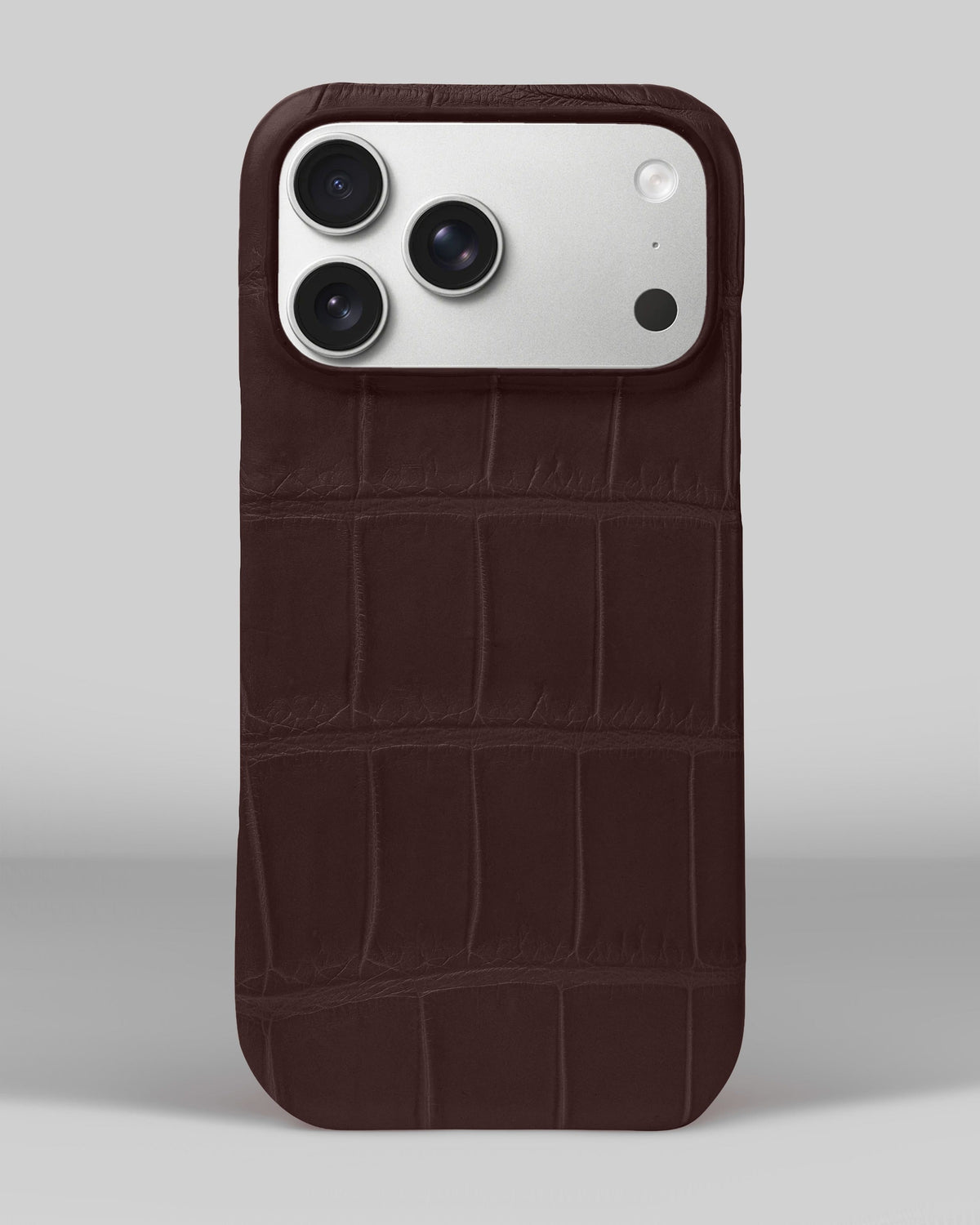 Dark Brown Crocodile Leather Full-Wrap Case for iPhone 18 Pro Max