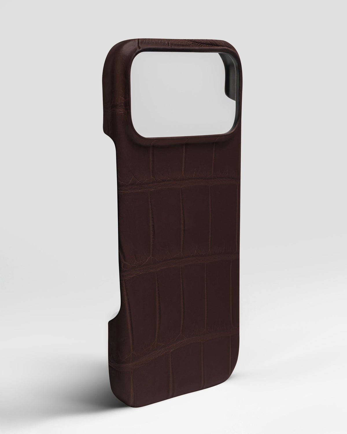 Dark Brown Crocodile Leather Full-Wrap Case for iPhone 18 Pro Max
