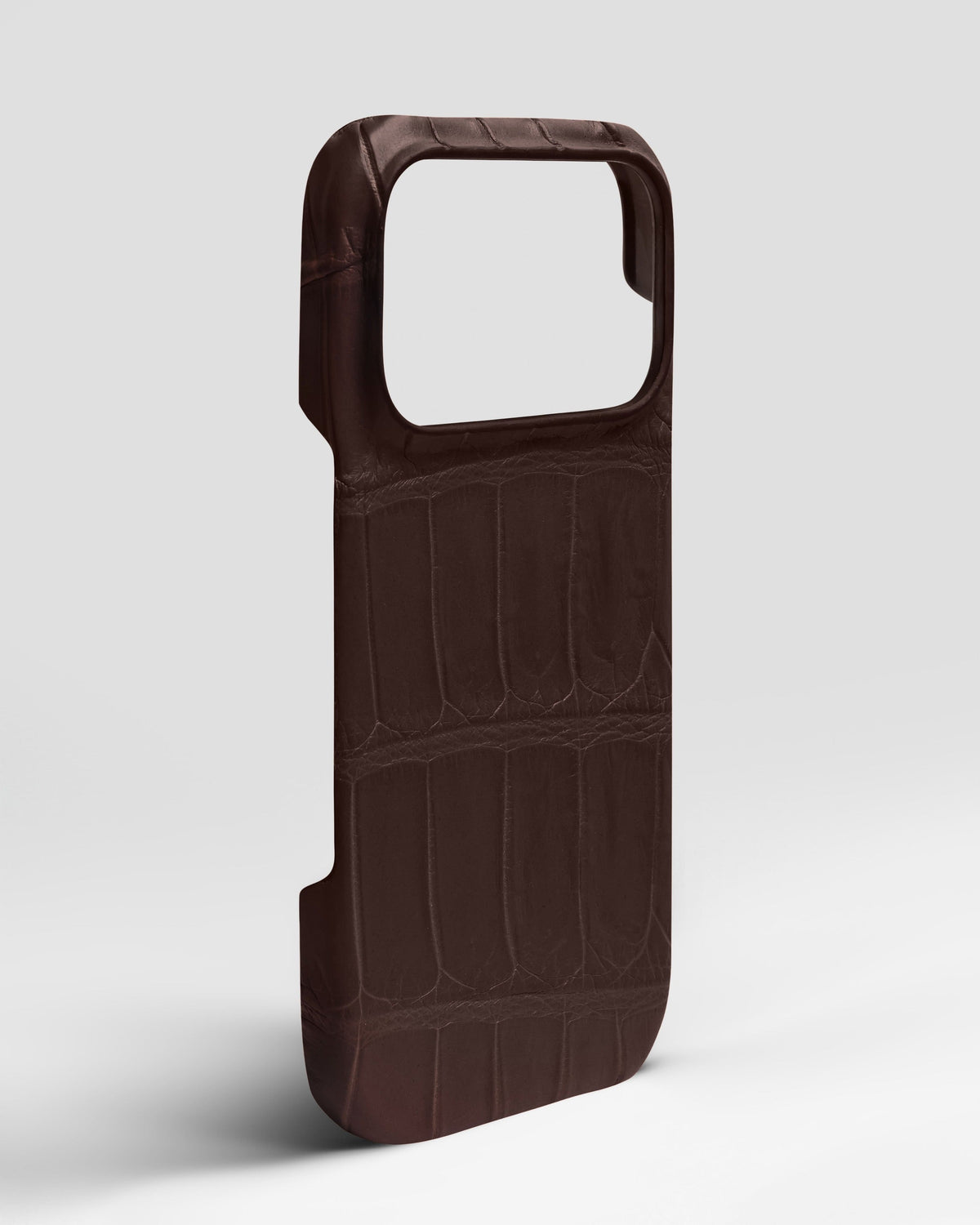 Dark Brown Crocodile Leather Full-Wrap Case for iPhone 17 Pro