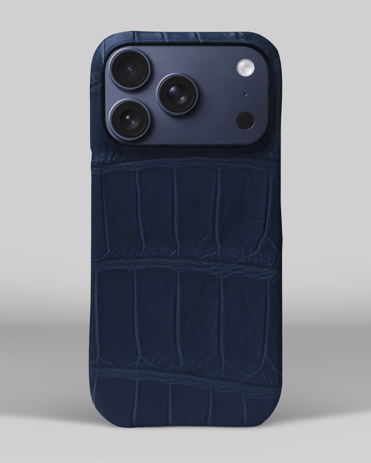 Navy Blue Crocodile Leather Full-Wrap Case for iPhone 17 Pro