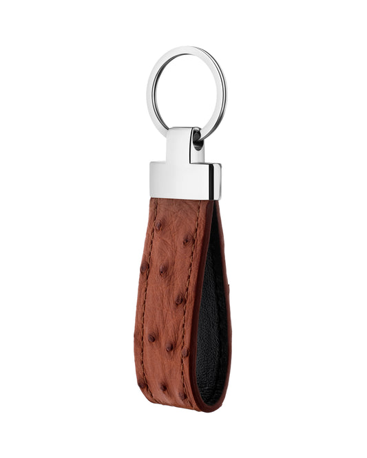 Brown Ostrich Leather Keychain