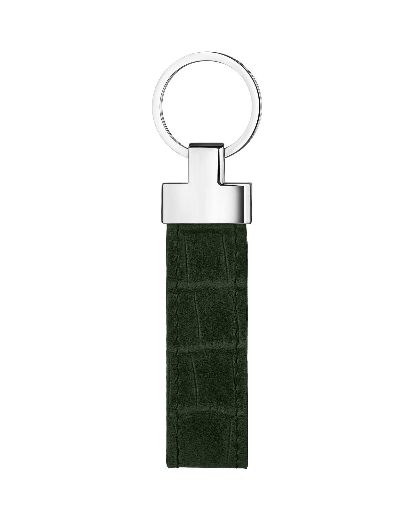 Dark Green Crocodile-Embossed Leather Keychain
