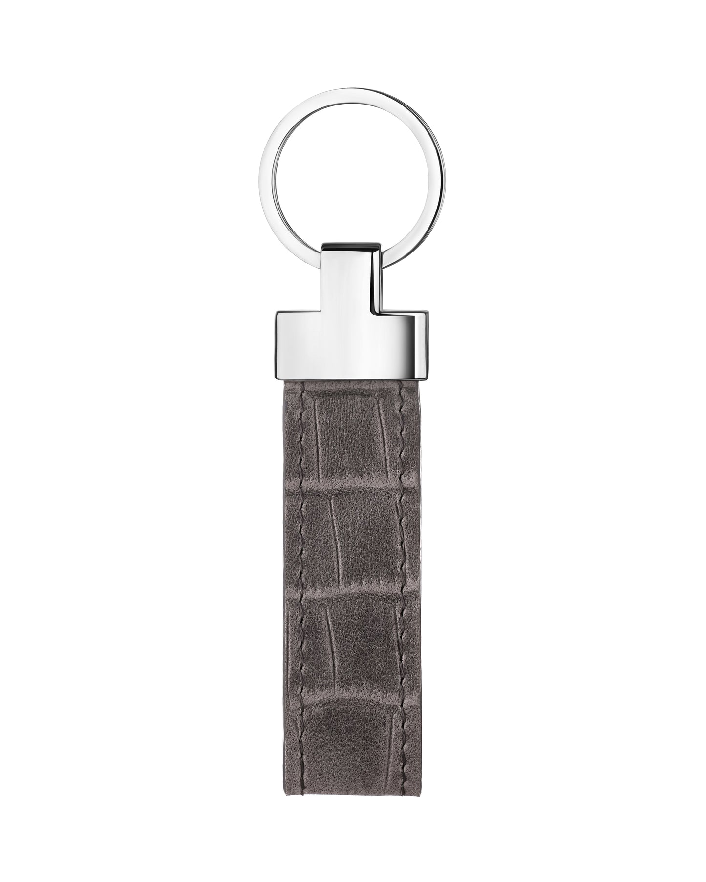 Grey Crocodile-Embossed Leather Keychain