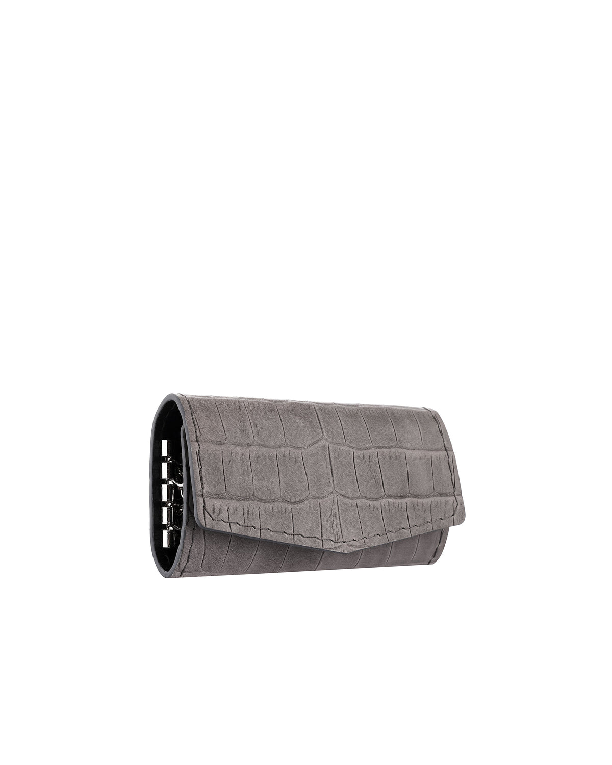 Grey Crocodile-Embossed Leather Key Holder