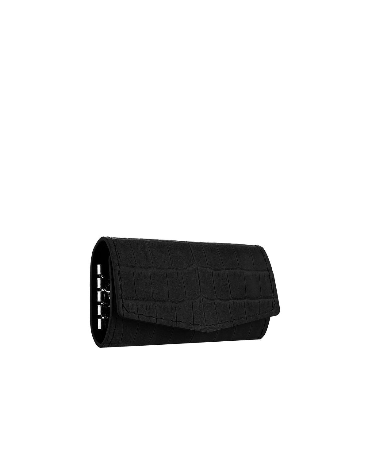 Black Crocodile-Embossed Leather Key Holder