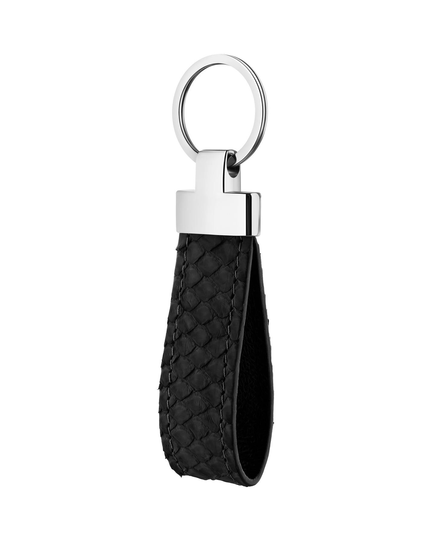 Black Python Leather Keychain