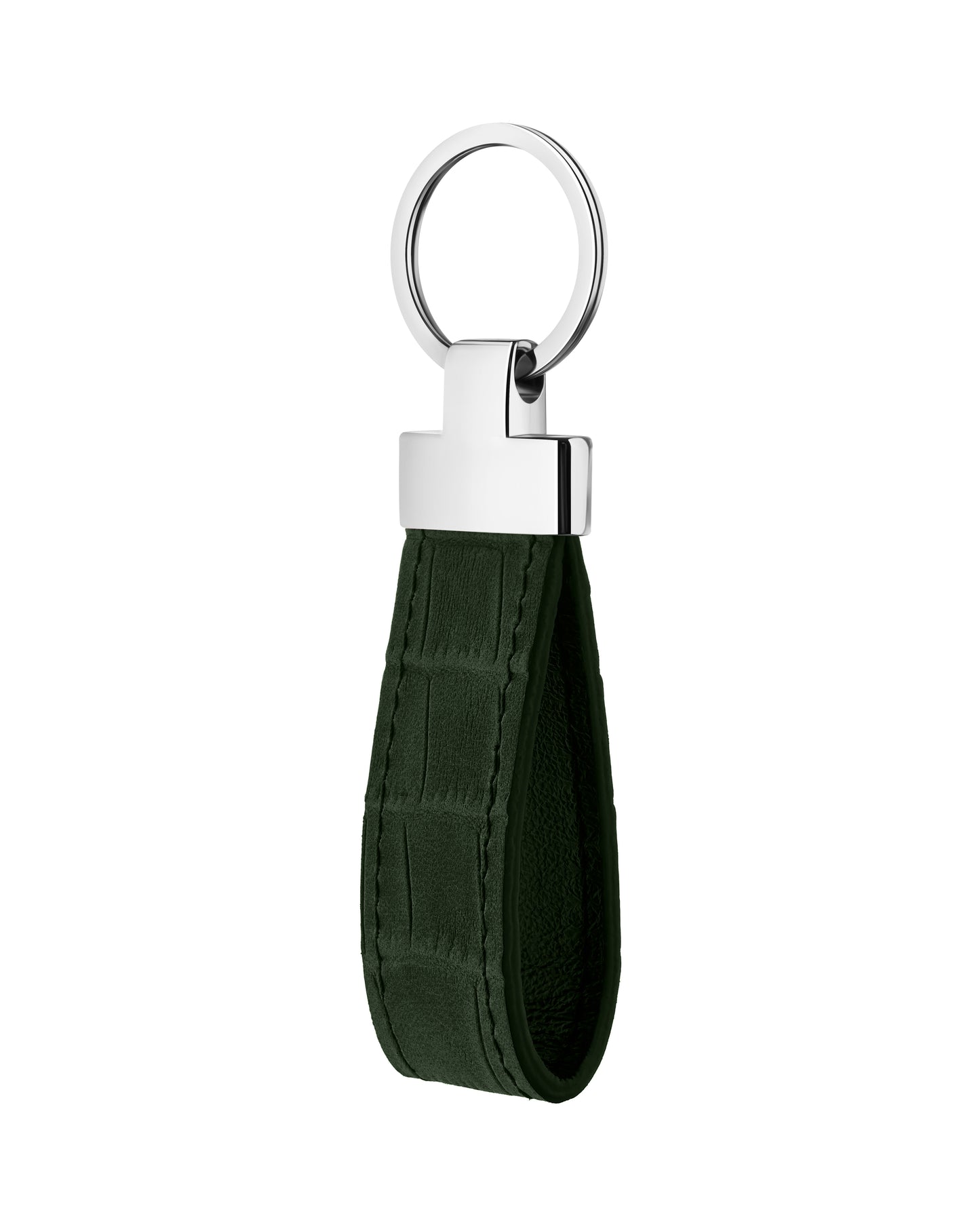 Dark Green Crocodile-Embossed Leather Keychain