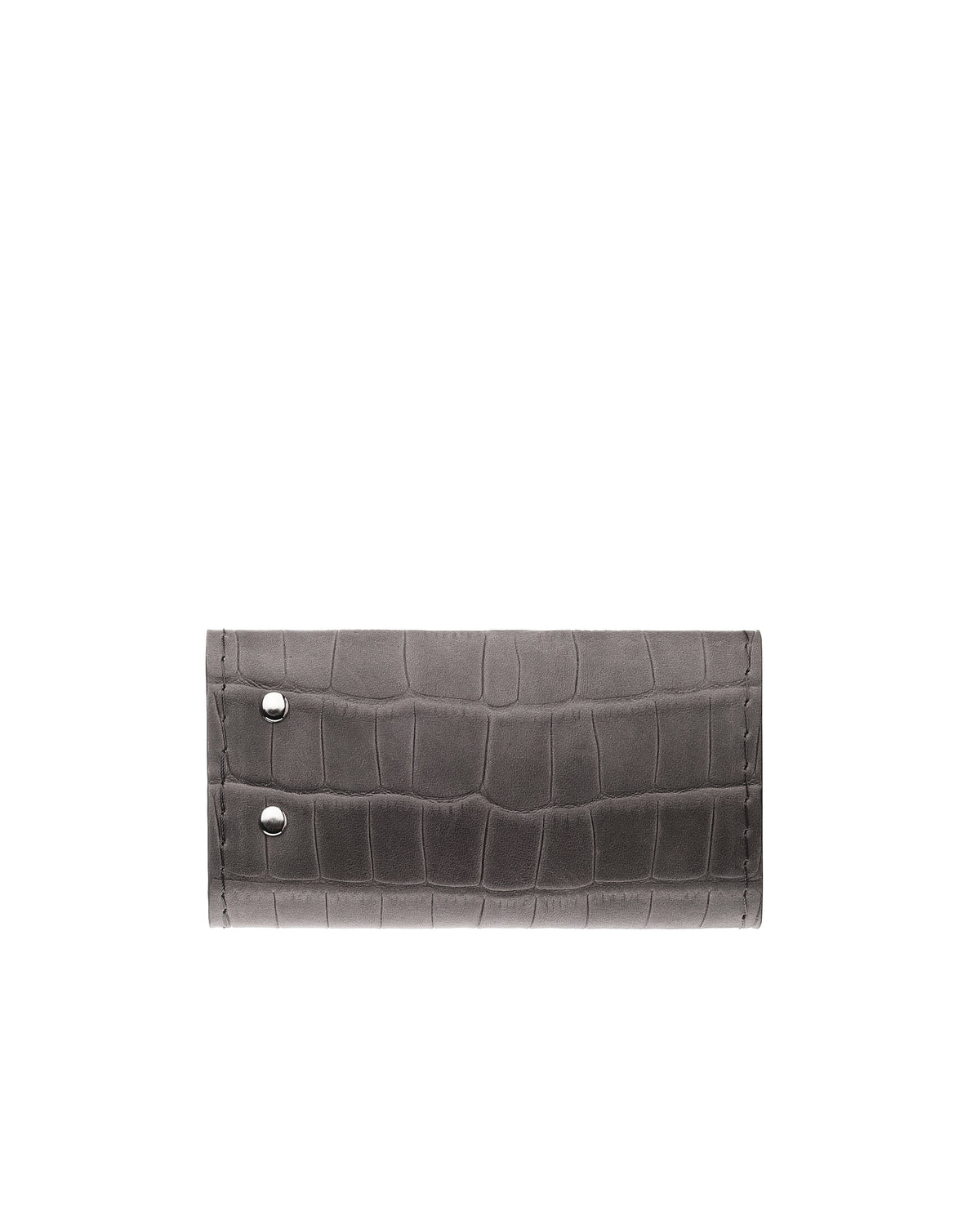 Grey Crocodile-Embossed Leather Key Holder