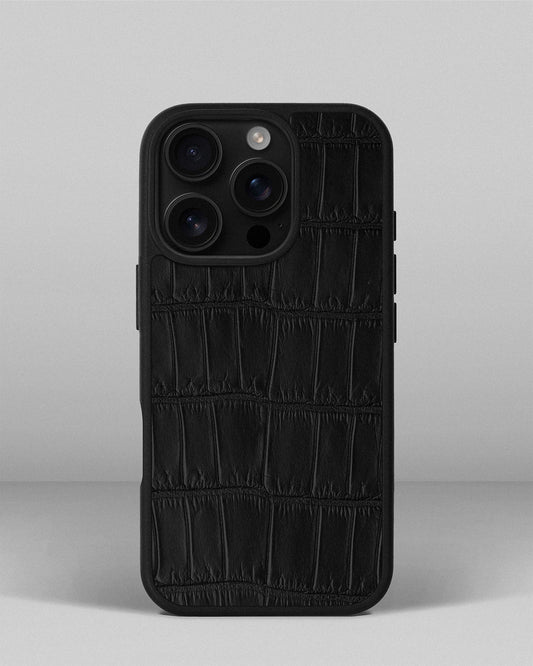 Black Crocodile Leather Sport Case for iPhone 16 Pro