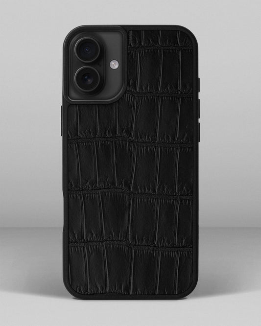 Black Crocodile Leather Sport Case for iPhone 16 Plus