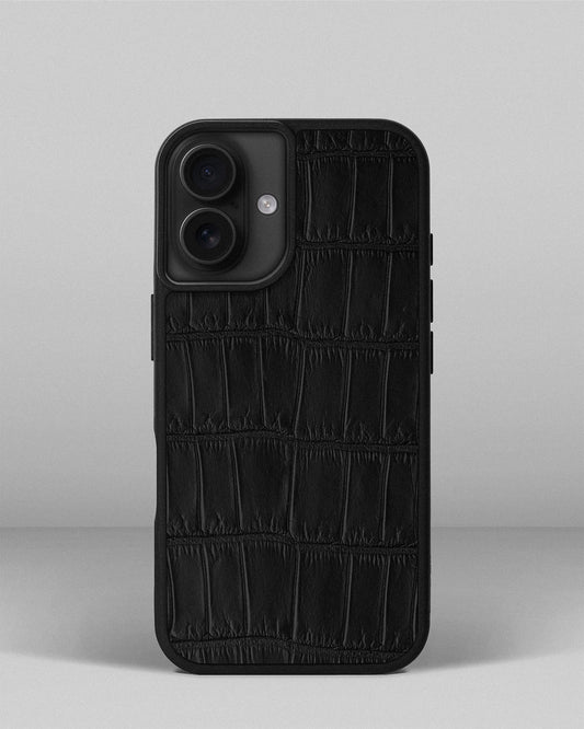 Black Crocodile Leather Sport Case for iPhone 16