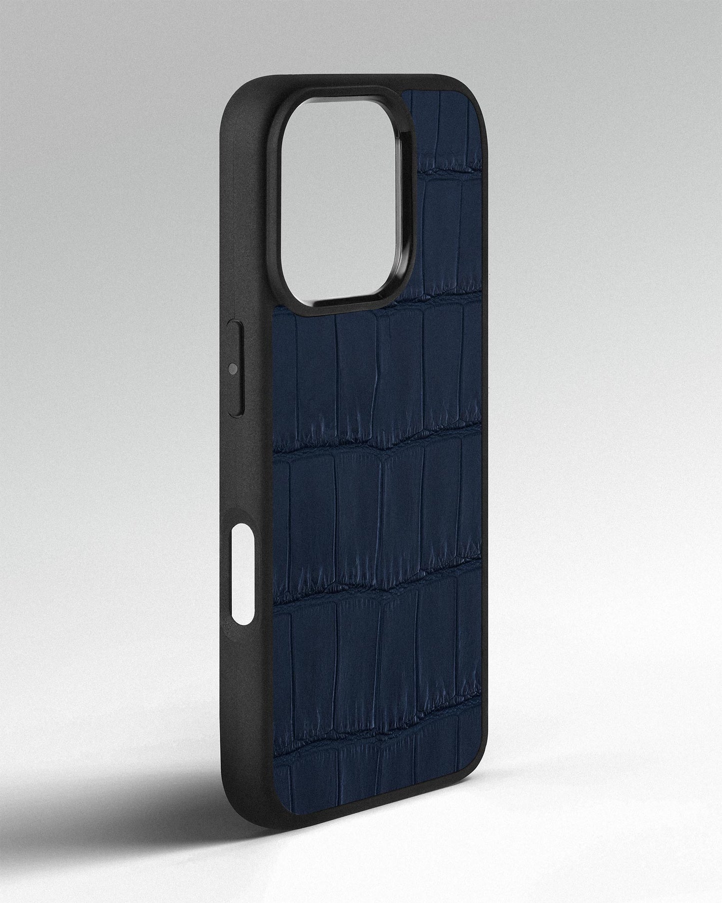 Navy Blue Crocodile Leather Sport Case for iPhone 16 Pro Max