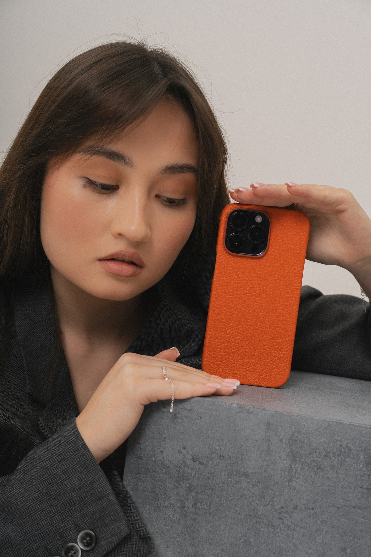 Orange Leather Case for iPhone 16 Plus