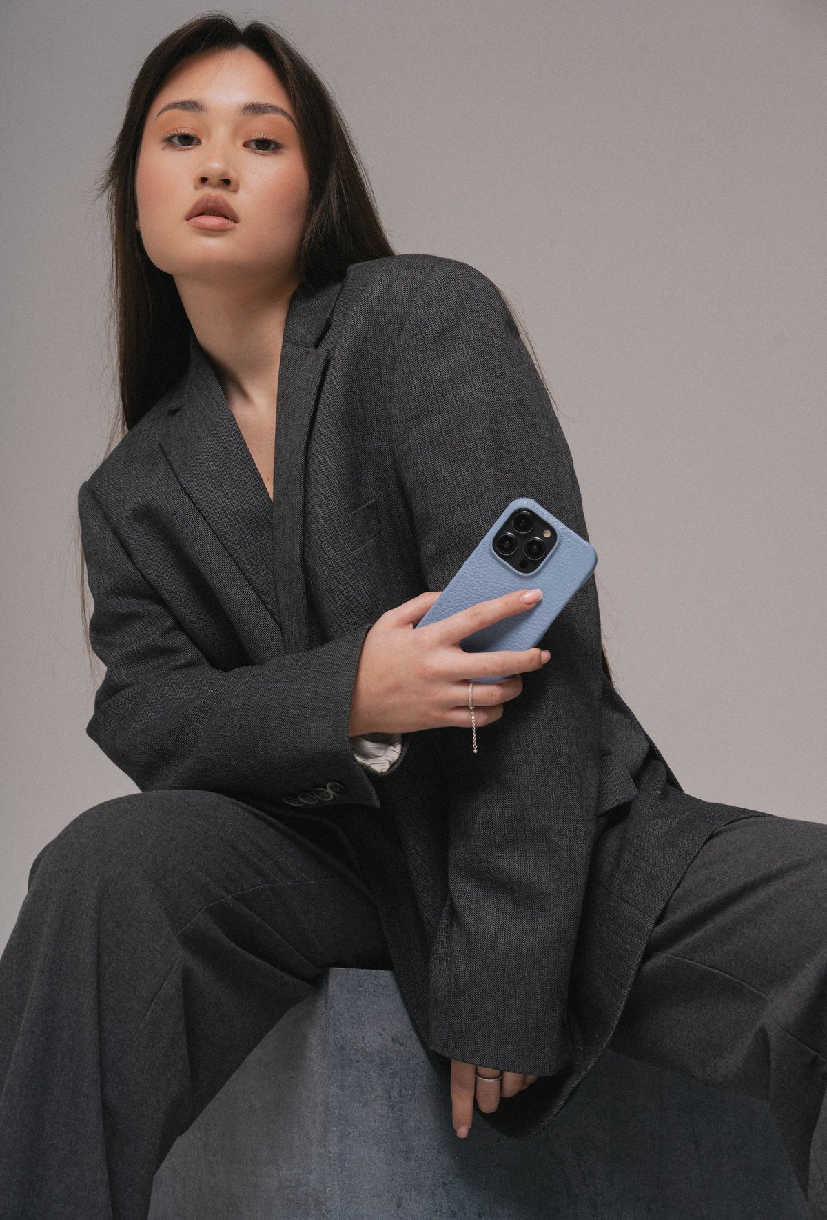 Blue Leather Case for iPhone 16 Pro