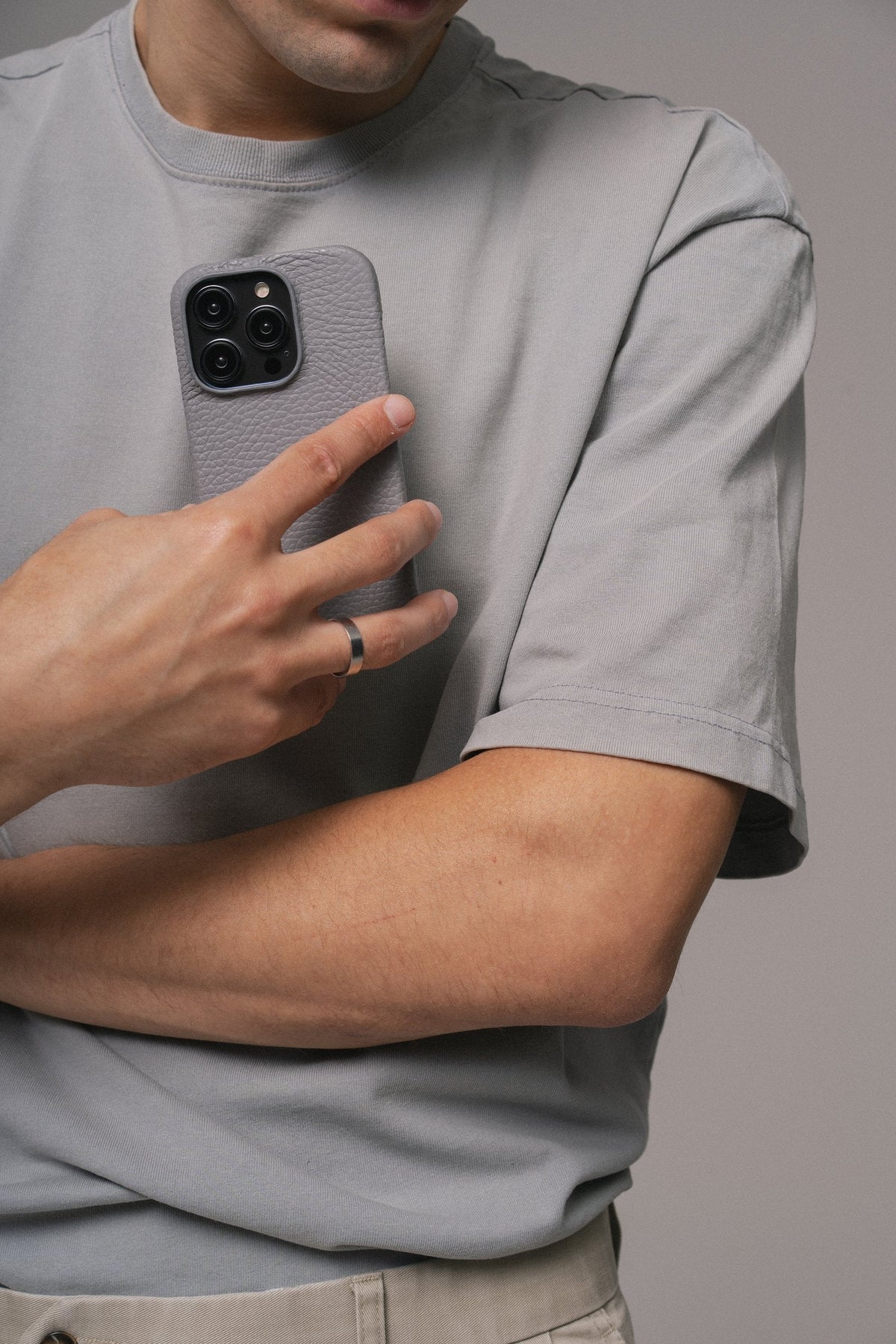Gray Leather Case for iPhone 16 Pro