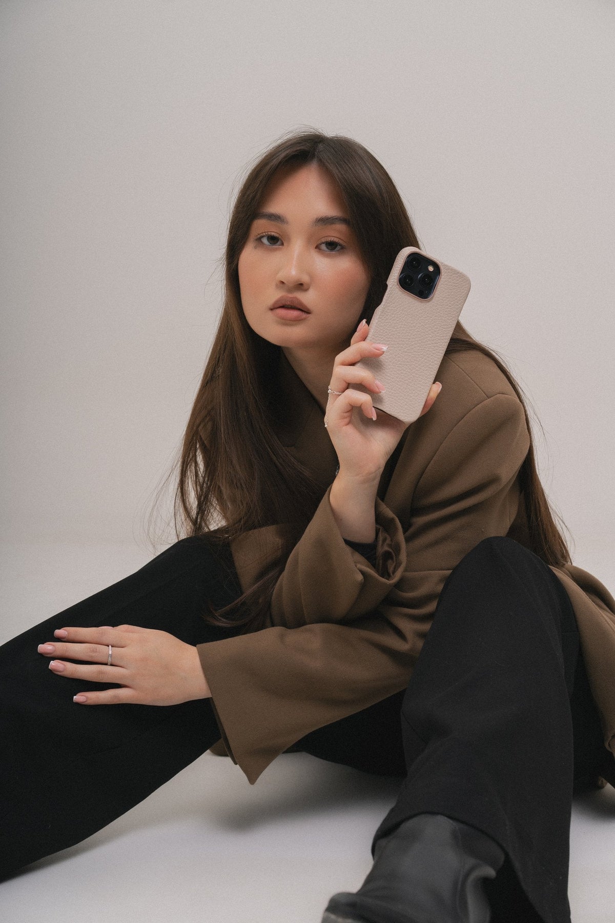 Beige Leather Case for iPhone 16 Pro